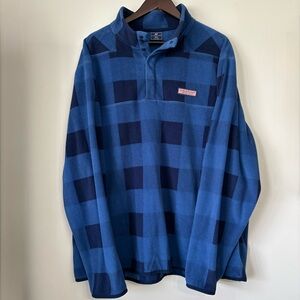 Vineyard Vines Harbor Fleece Quarter-Snap Pullover Size XXL Blue Plaid Martha’s